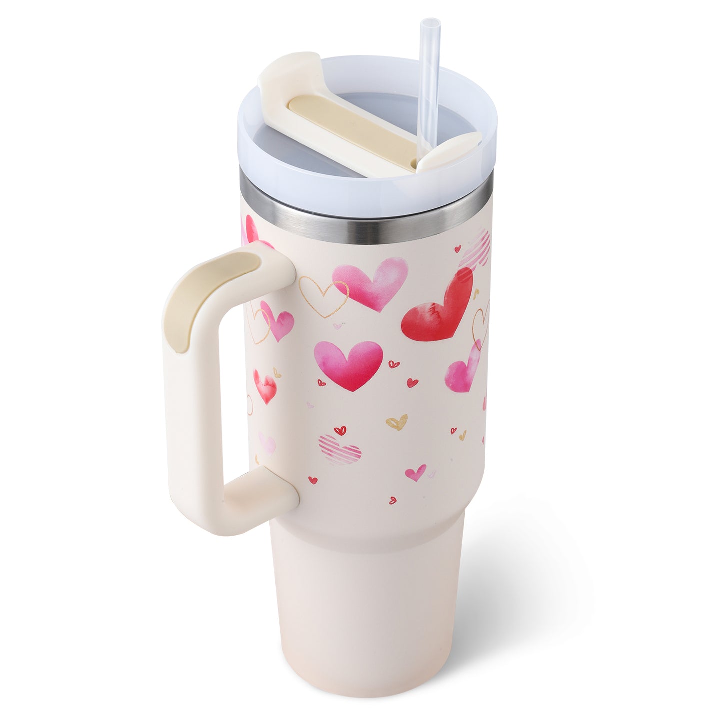 Valentines Day Gift Thermal Mug | 40oz |Straw Coffee Insulation Cup With Handle | Stainless Steel Water Bottle | BPA Free |Thermal Mug