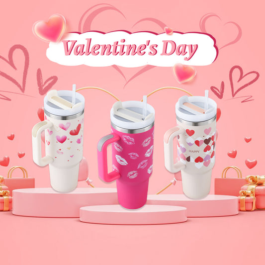 Valentines Day Gift Thermal Mug | 40oz |Straw Coffee Insulation Cup With Handle | Stainless Steel Water Bottle | BPA Free |Thermal Mug